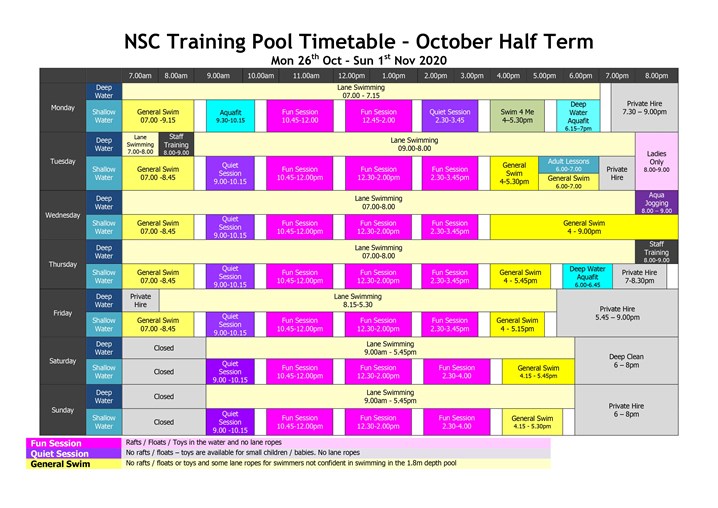Pool timetable